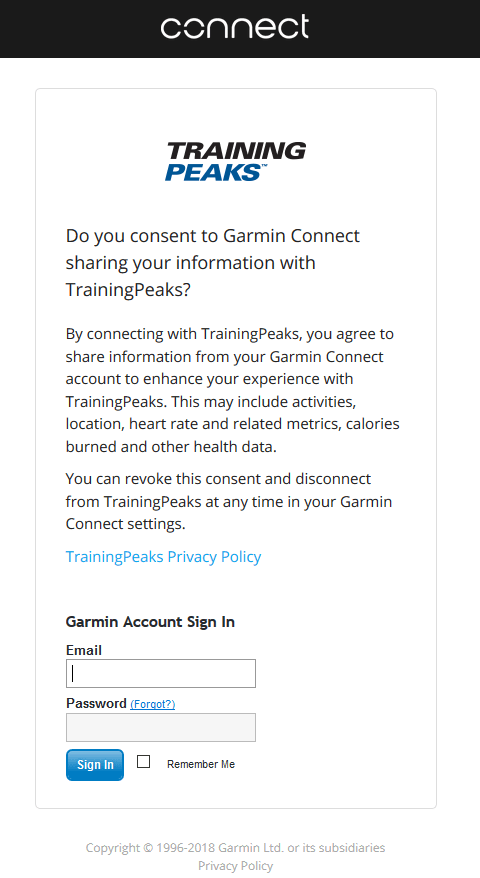 2. Schritt TrainingPeaks mit GarminConnect  verbinden